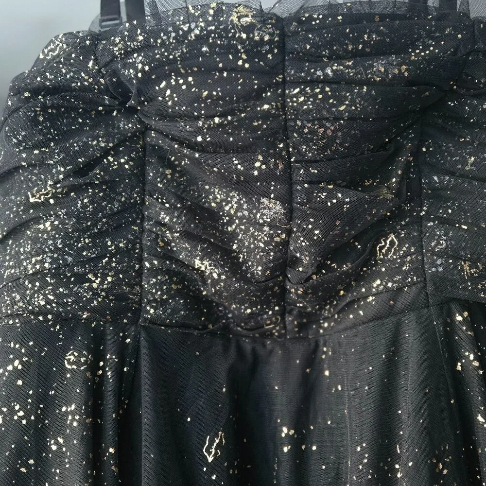 TORRID BETSEY JOHNSON GOTH PIN UP BLACK GOLD STRAPLESS TULLE TEA DRESS 18 - Picture 11 of 11